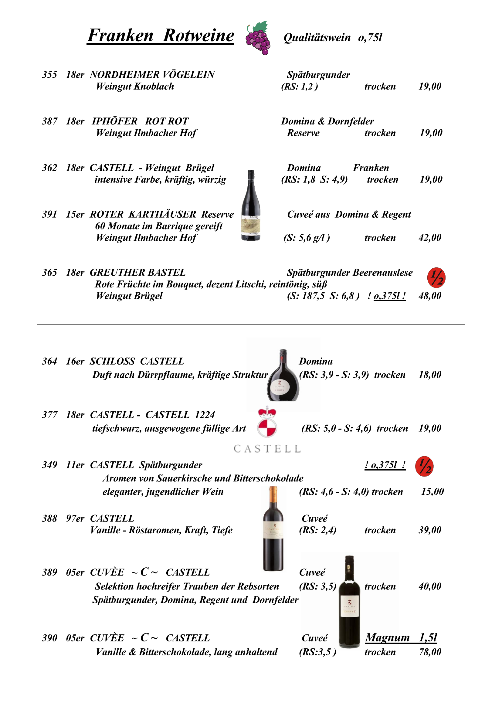 Weinkarte Seite 2 &ndash; Wei&szlig;weine
