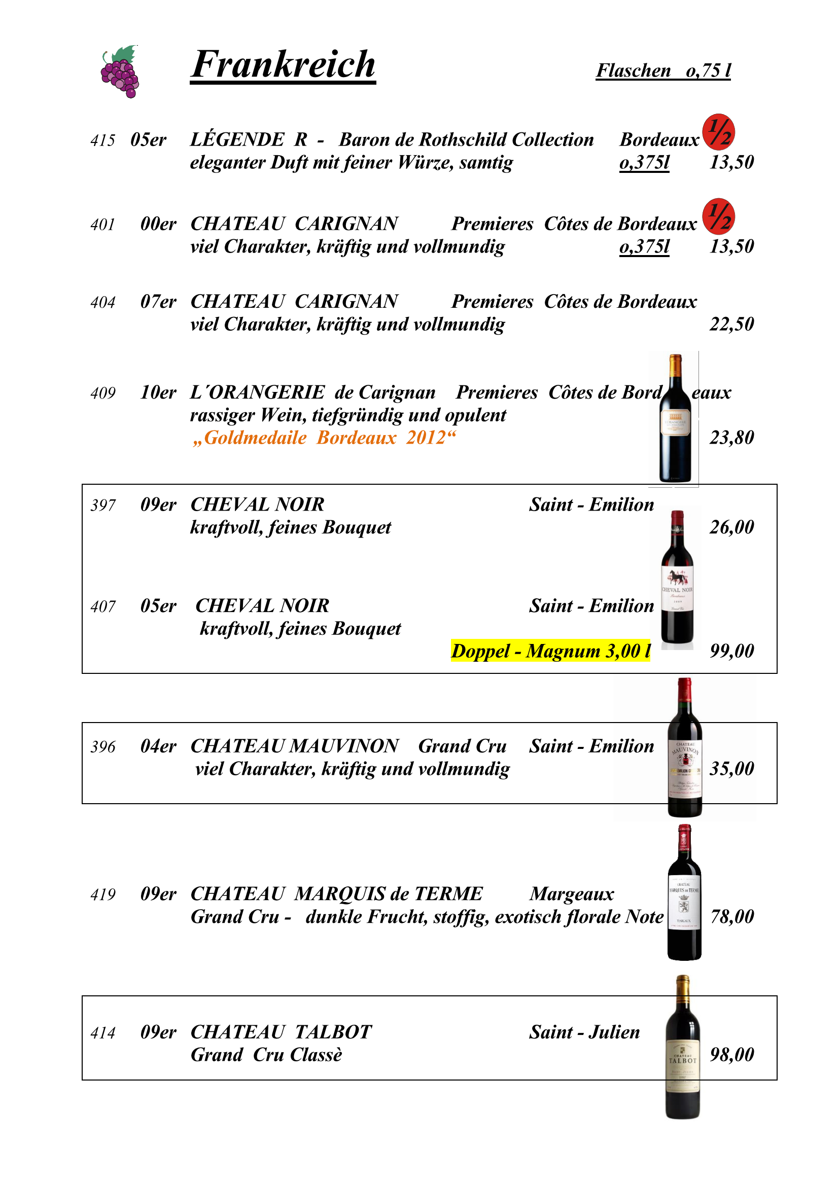 Weinkarte Seite 5 &ndash; Rotweine